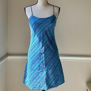Y2K blue striped cotton sundress with lining